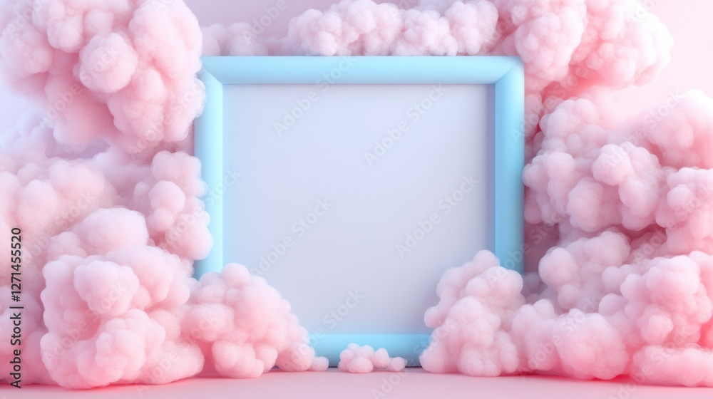 Pastel pink cloudy frame with soft blue border: dreamy and whimsical background Pastel pink cloudy frame with soft blue border: dreamy and whimsical background