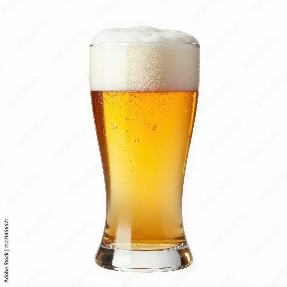 Refreshing Beer Glass Displaying Golden Liquid and Abundant Foam on a Clean Backdrop Ambiance Refreshing Beer Glass Displaying Golden Liquid and Abundant Foam on a Clean Backdrop Ambiance