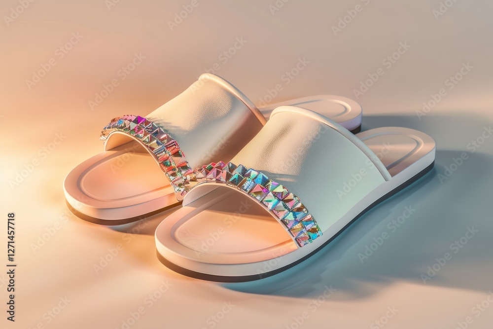 Obraz premium Elegant slip ons with crystal embellishments, highlighted against a pink backdrop, combining charm and modern simplicity.