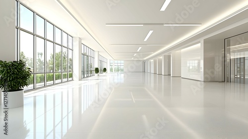 Wallpaper Mural Bright Modern Office Hallway Interior with White Walls and Large Windows Torontodigital.ca