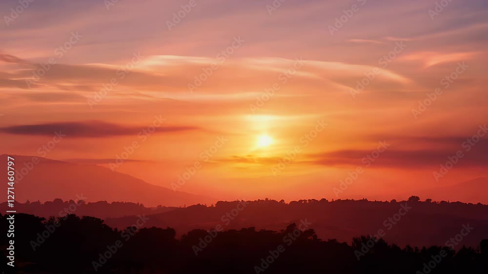 A captivating slow motion full HD video capturing beautiful sunset scene showcasing vibrant sky colors radiant sun rays sun gracefully descends horizon creating natural peaceful background A captivating slow motion full HD video capturing beautiful sunset scene showcasing vibrant sky colors radiant sun rays sun gracefully descends horizon creating natural peaceful background