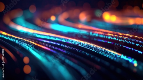 Glowing data streams flow, abstract background, digital, technology