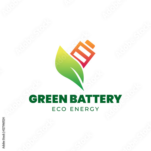 Battery and Leaf Logo Concept. Eco energy, Green energy, environmentally friendly batteries concept illustration design.