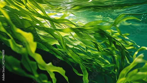 Close-Up of Fresh Green Seaweed Underwater
