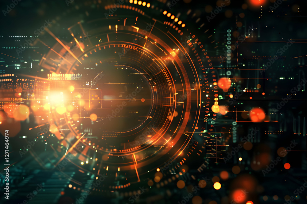 Obraz premium Abstract digital background with glowing circles and lines representing technology and data flow
