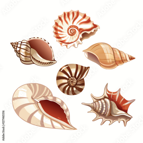 Realistic Seashell Set vector  illustration