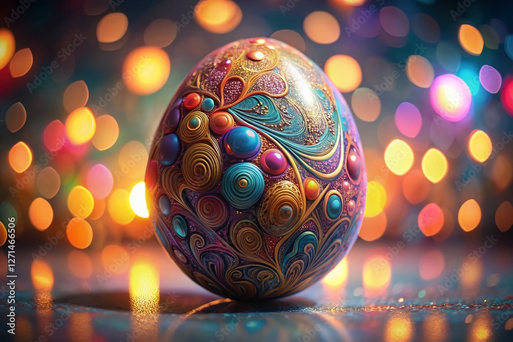 3D Abstract Easter Egg, Faberge Style, Bokeh Background - Festive Spring Design 3D Abstract Easter Egg, Faberge Style, Bokeh Background - Festive Spring Design
