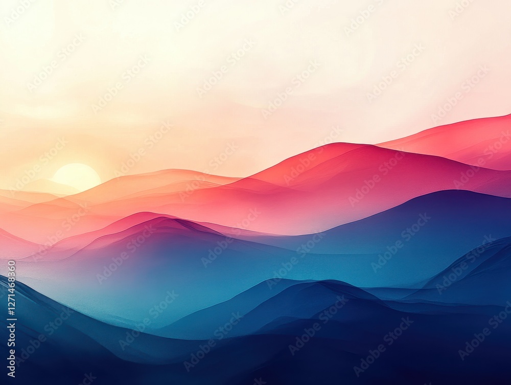 Surreal Sunset over Abstract Rolling Mountain Ridges Surreal Sunset over Abstract Rolling Mountain Ridges