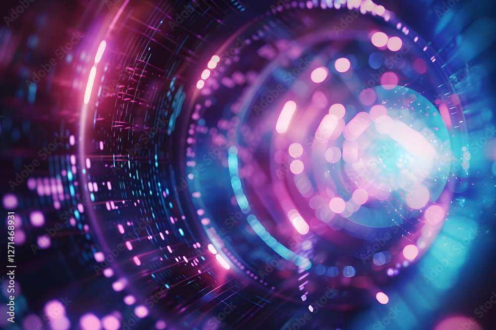 Abstract digital tunnel with vibrant lights and patterns, creating a futuristic atmosphere Abstract digital tunnel with vibrant lights and patterns, creating a futuristic atmosphere