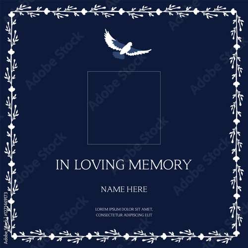 Funeral flyer background layout card for print social post in simple floral illustration style