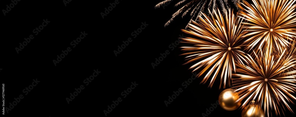 Obraz premium Celebration Fireworks with Golden Ornaments Festive Night Scene