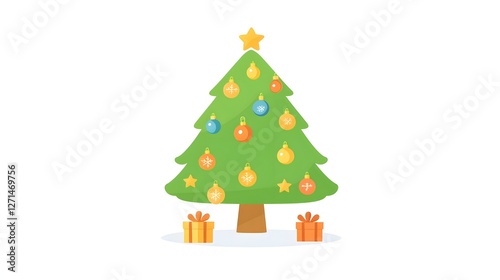 Wallpaper Mural Bright and Festive Cartoon Christmas Tree with Colorful Ornaments Torontodigital.ca