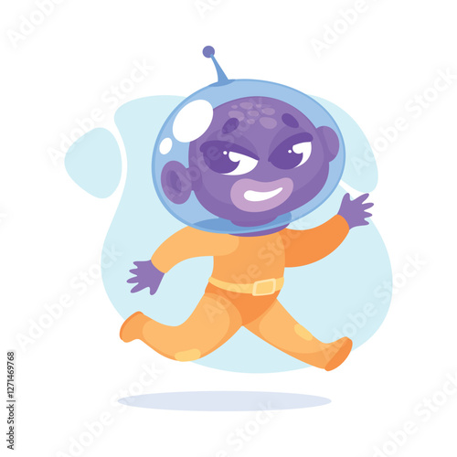 Purple Alien Character in Helmet Run Vector Illustration
