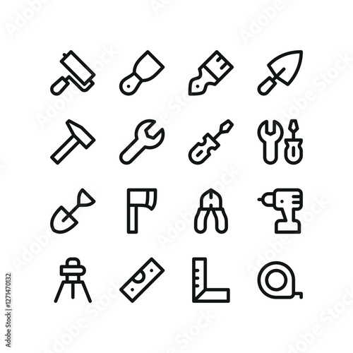 Construction tools line UI icons. Interface icons for web and app with editable stroke