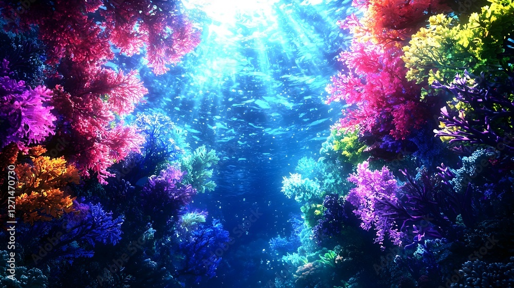 Fototapeta premium Vibrant Underwater Coral Reef Scene with Pixelated Texture