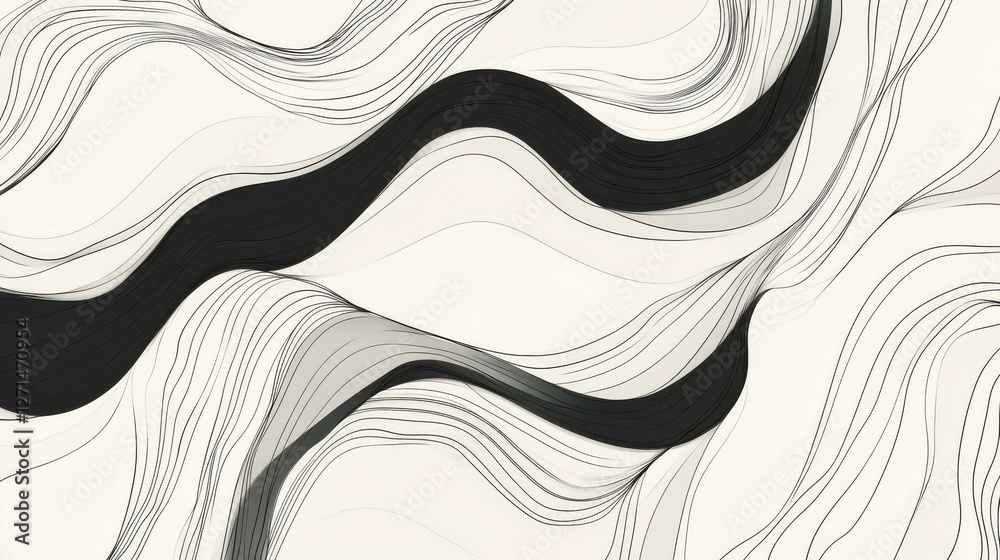 Fototapeta premium Minimalist background featuring fine sketch lines in flowing patterns, creating serene and artistic atmosphere. Ideal for design projects or as subtle backdrop