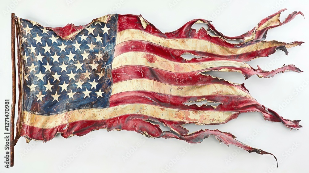 Fototapeta premium Worn American Flag Symbol of Resilience and Patriotism