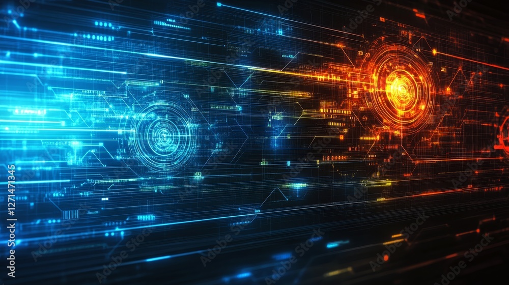 Obraz premium Fast Digital Data Flow, Futuristic Circuit Board, Technology and Communication Concept