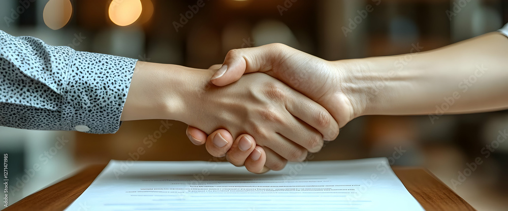 Obraz premium Businesspeople Handshake Over Contract