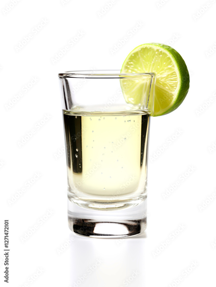 Refreshing Teguila Shot with Lime Isolate on White Background Refreshing Teguila Shot with Lime Isolate on White Background