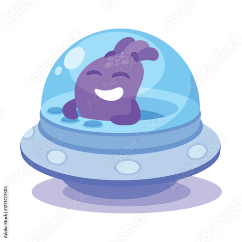 Purple Alien Character in Ufo Shuttle Vector Illustration