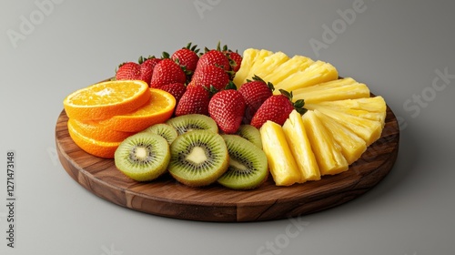 Slicing healthy fruits a vibrant fruit platter in a minimalist setting photo