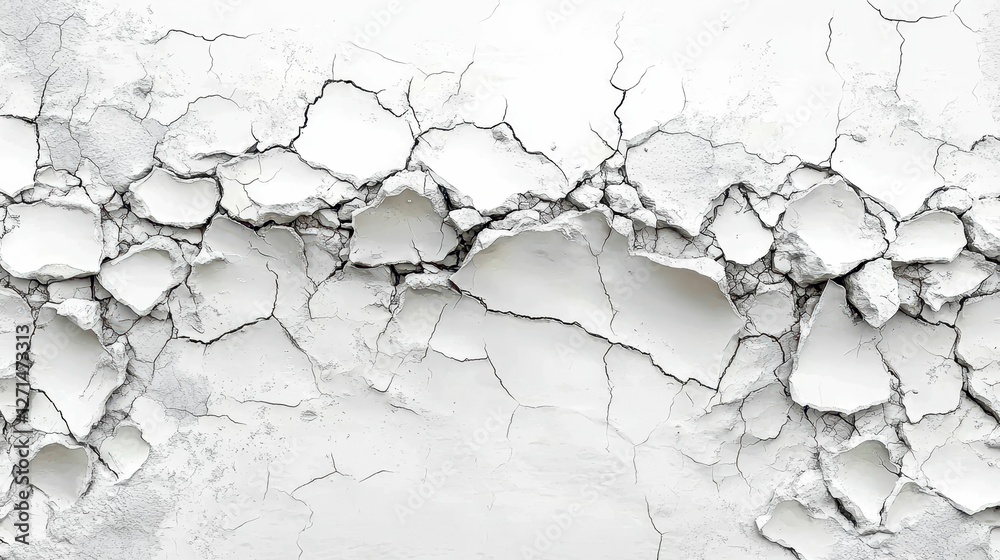 Obraz premium Cracked White Texture Background with Geometric Shapes and Patterns