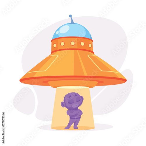 Purple Alien Character in Ufo Shuttle Vector Illustration