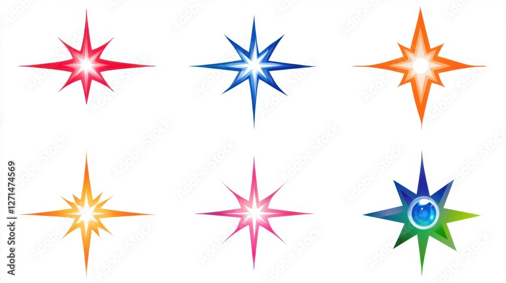 Glimmering Vector Star Icons: Ideal for Logo Design and Sparkling Clipart Collections Glimmering Vector Star Icons: Ideal for Logo Design and Sparkling Clipart Collections