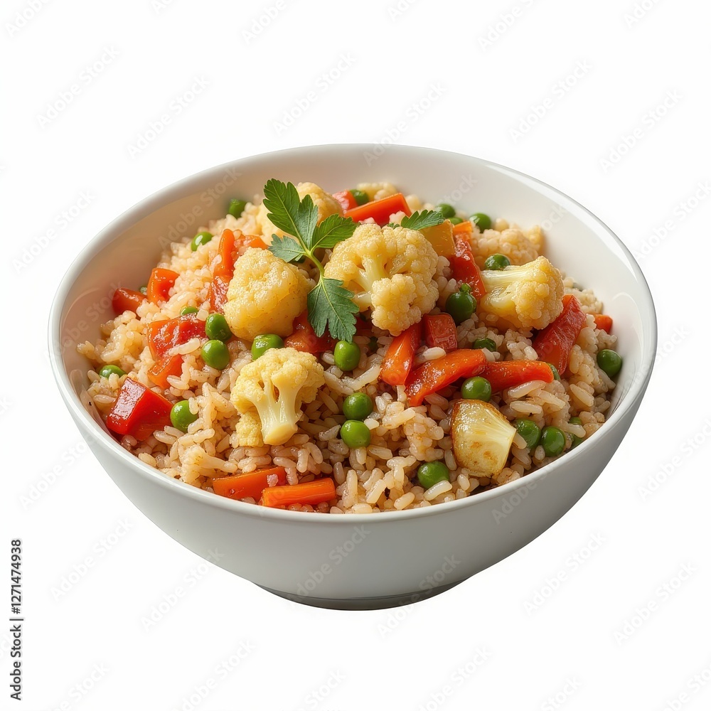 Bowl of Fried Rice with Cauliflower Peas and Carrots Culinary Delights and Comfort Food Bowl of Fried Rice with Cauliflower Peas and Carrots Culinary Delights and Comfort Food