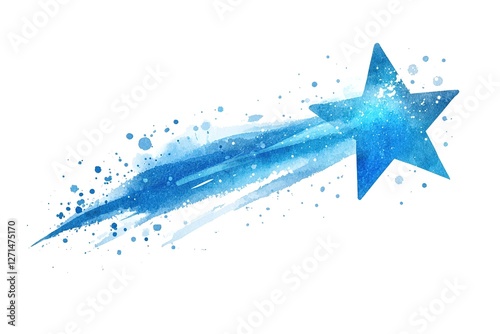 Celestial Blue Streak: A Vibrant Vector Illustration of a Shooting Star on a Pristine White Background, Perfect for Designs Requiring a Touch of Cosmic Wonder and Magical Elements, Ideal for Websites,