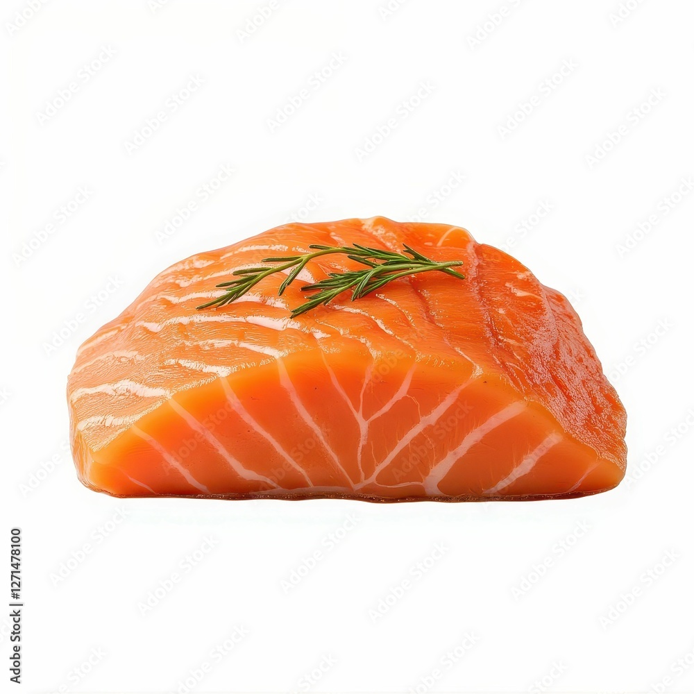 Fresh Salmon Fillet Garnished with Rosemary Ready to Cook Gourmet Dish Ingredient on White Backdrop Fresh Salmon Fillet Garnished with Rosemary Ready to Cook Gourmet Dish Ingredient on White Backdrop