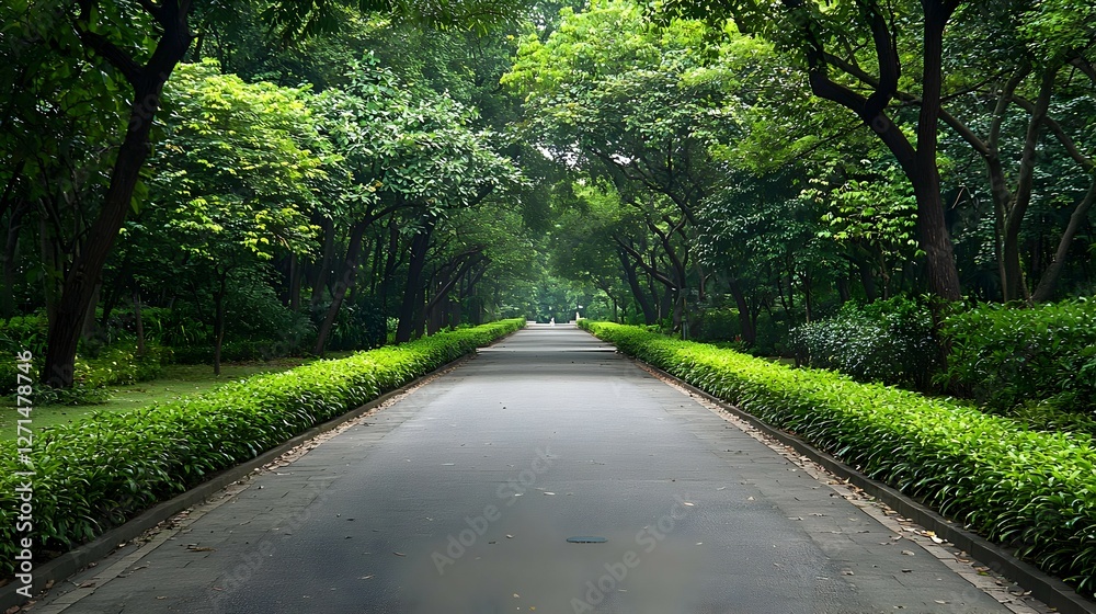 Fototapeta premium Pathway Through Lush Green Trees on a Sunny Day