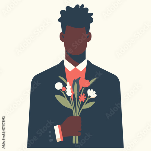 Elegant Gentleman Holding Flowers - Modern Flat Illustration