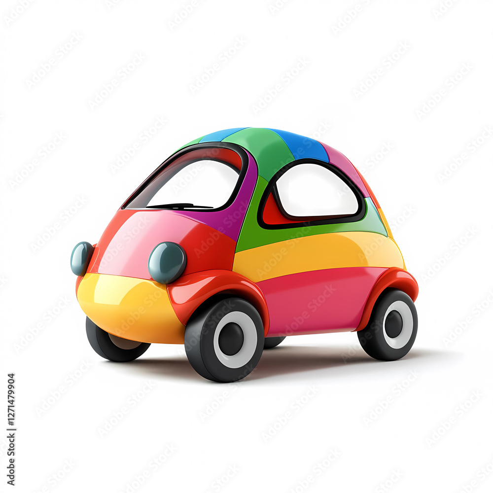 Colorful Cartoon Toy Car With Vibrant Design on White Background, toy car featuring a rainbow color scheme perfect for children’s themes, playful artworks, or educational materials. Colorful Cartoon Toy Car With Vibrant Design on White Background, toy car featuring a rainbow color scheme perfect for children’s themes, playful artworks, or educational materials.