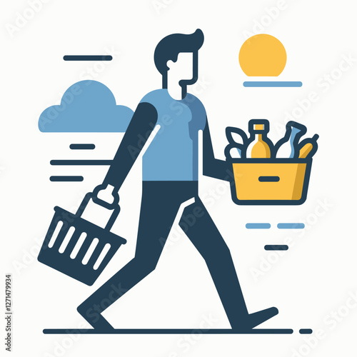 Grocery Shopping in Flat Illustration Style with Modern Design Elements