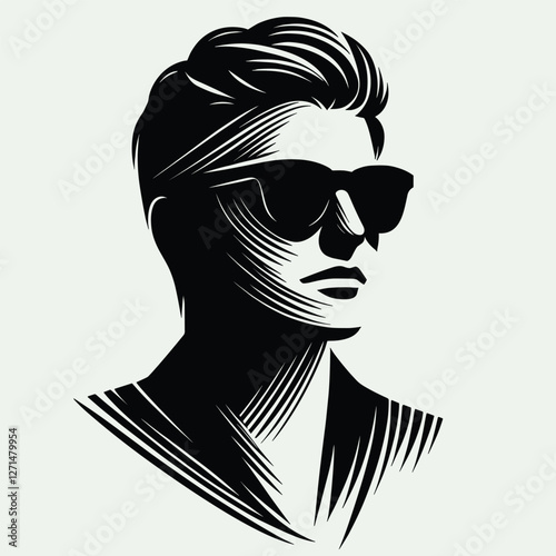Stylish Silhouette Male Portrait with Sunglasses in Black and White Art