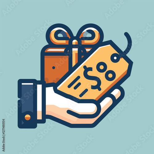 Discount Hand Offering Present with Percent Tag - Flat Illustration