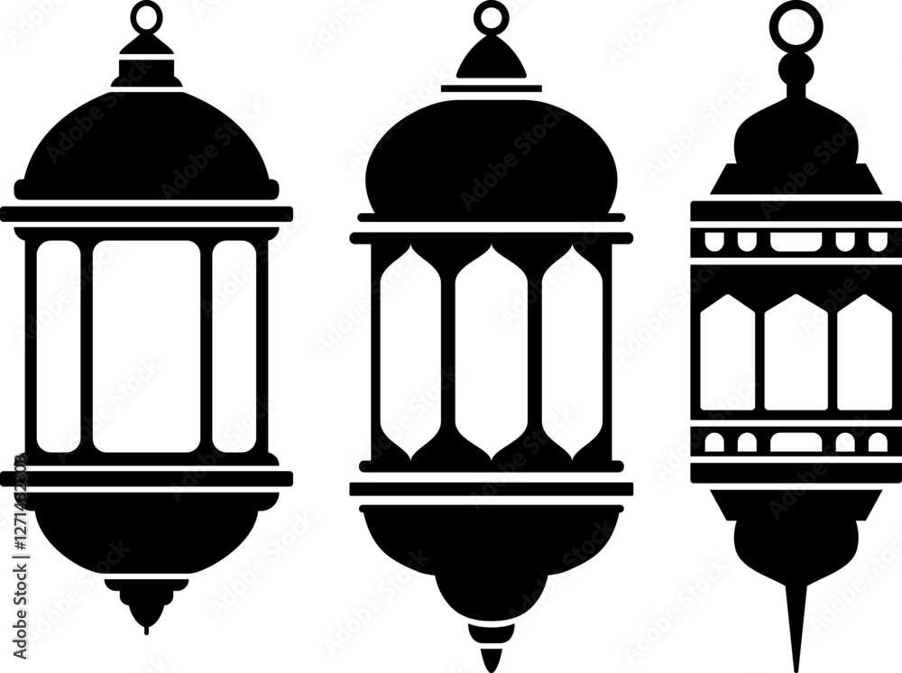 Ramadan Lanterns silhouettes vector icons. Ramadan or Eid Mubarak arab islamic famous lantern or lamp silhouettes Ramadan Lanterns silhouettes vector icons. Ramadan or Eid Mubarak arab islamic famous lantern or lamp silhouettes