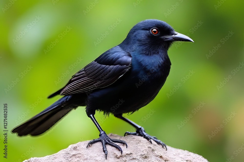 Close-up of a Black Bird Perched on a Rock Close-up of a Black Bird Perched on a Rock