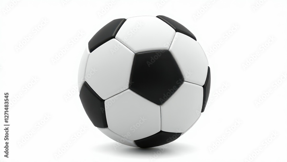 Naklejka premium A classic black-and-white soccer ball resting on a flat surface, symbolizing the spirit of the game.