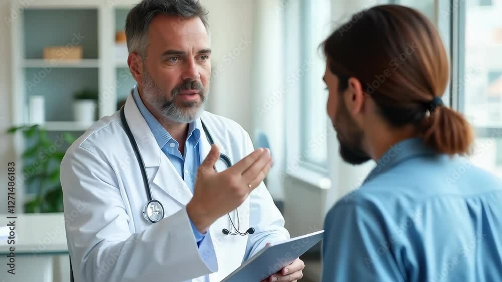 A doctor discusses medical advice with a patient considering gender transition in a professional healthcare setting, providing guidance and support for the individual's decision A doctor discusses medical advice with a patient considering gender transition in a professional healthcare setting, providing guidance and support for the individual's decision