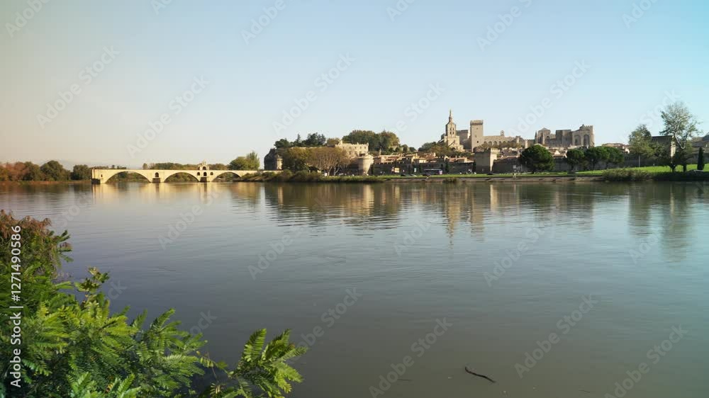 Pan over the river Rhone and the medieval part of town of Avignon Pan over the river Rhone and the medieval part of town of Avignon