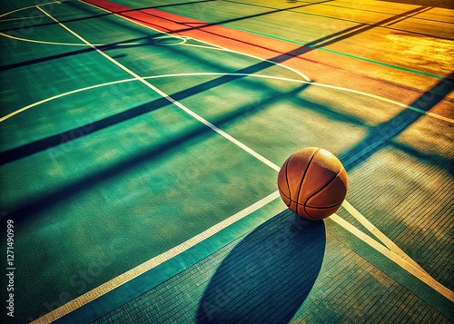 Retro basketball court, aerial shot, showcasing vintage style and sports photography.