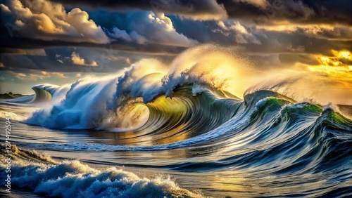 Abstract Black and White Chaotic Wave Lines Landscape Photography