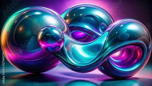 Abstract Blob Shapes: 3D Fluid Organic Forms, Teal and Purple Swirl  Design Background