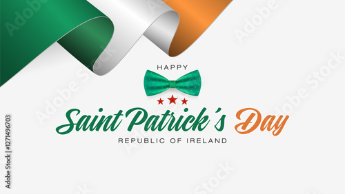 Holidays, design, background with handwriting texts and national flag colors Saint Patrick's Day, sales and commercial event; Vector illustration.