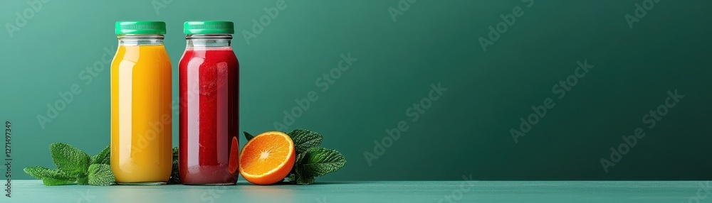 Refreshing fruit juice display kitchen counter beverage showcase bright environment close-up view smoothie and juice delight Refreshing fruit juice display kitchen counter beverage showcase bright environment close-up view smoothie and juice delight