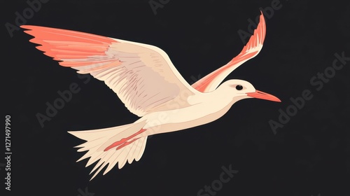 Elegant pink-tailed bird in flight against black background illustration photo