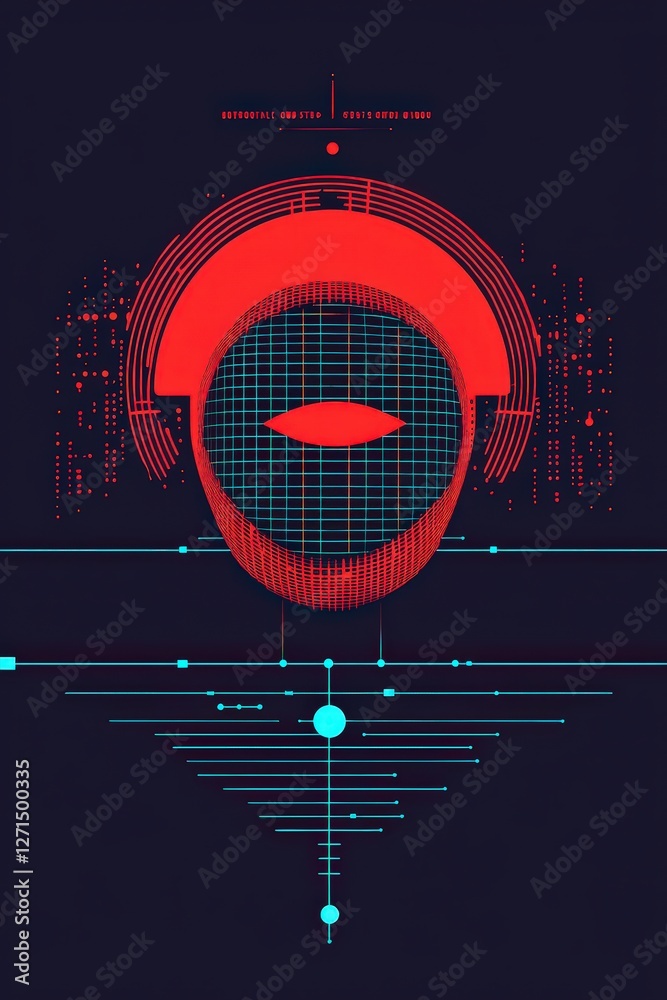 Obraz premium Abstract Digital Portrait with Grids and Geometric Patterns